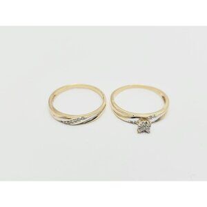 14K Two Tone Multi Color Gold Ladies Wedding Solitaire Diamond Ring & Band Set